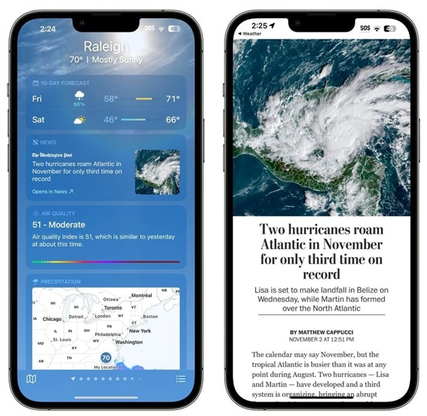 兴山苹果14维修分享iPhone 14手机如何看天气时顺带看新闻 