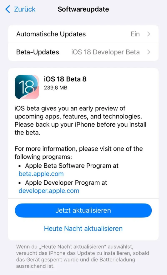 兴山苹果手机维修分享苹果 iOS / iPadOS 18 开发者预览版 Beta 8 发布 